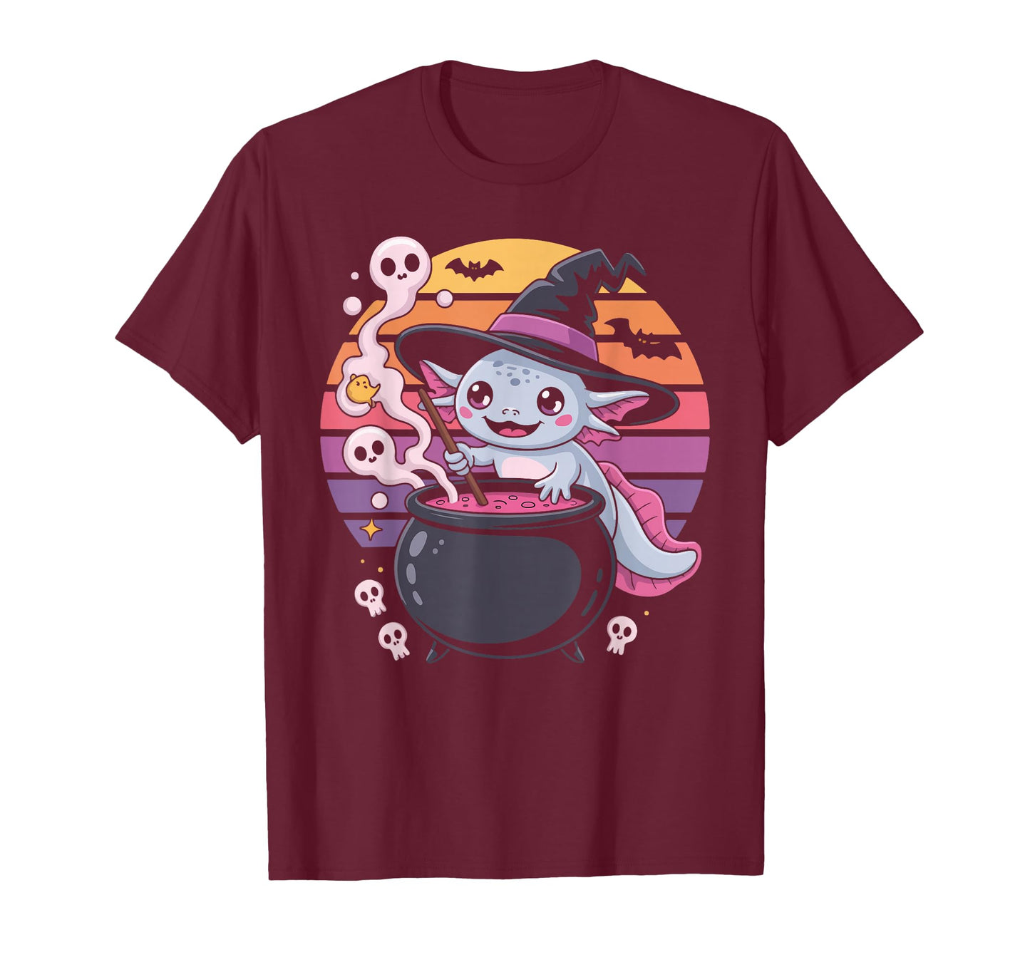 Cute Witchy Creature Stirring Cauldron Axolotl T-Shirt