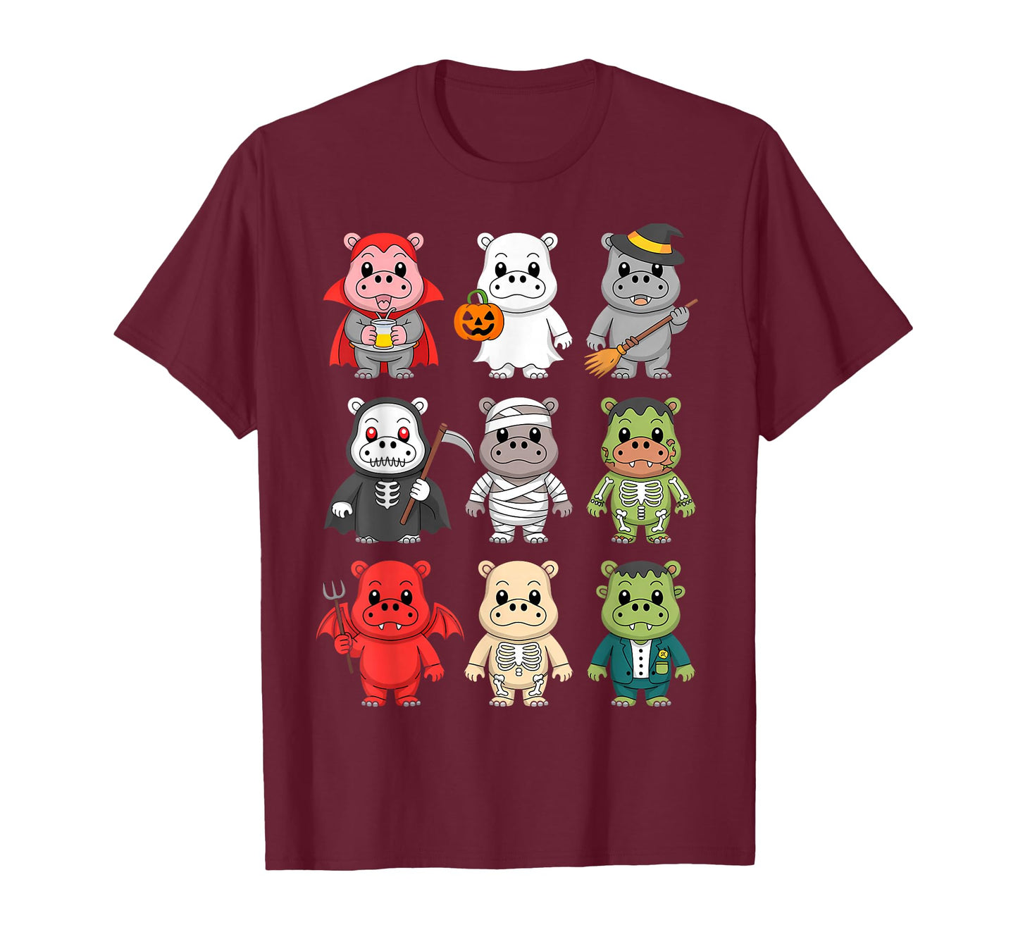 Funny Hippo Ghost Witch Zombie Halloween Costume Boys Girls T-Shirt