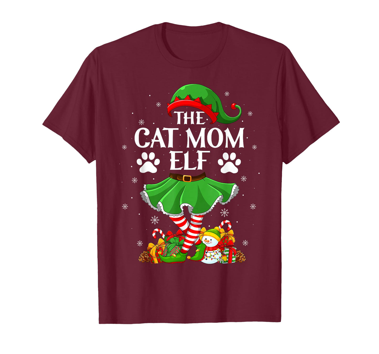 Cat Mom Elf Christmas Family Elf Squad Xmas Girls Women T-Shirt
