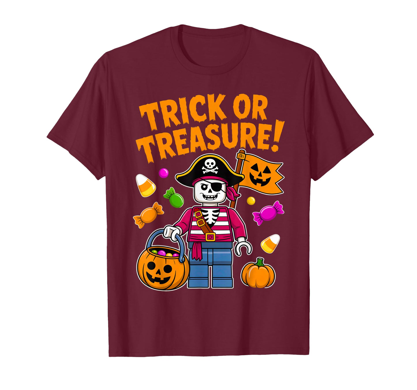 Halloween Bricks Pirate Skeleton Builder Blocks Building Toy T-Shirt
