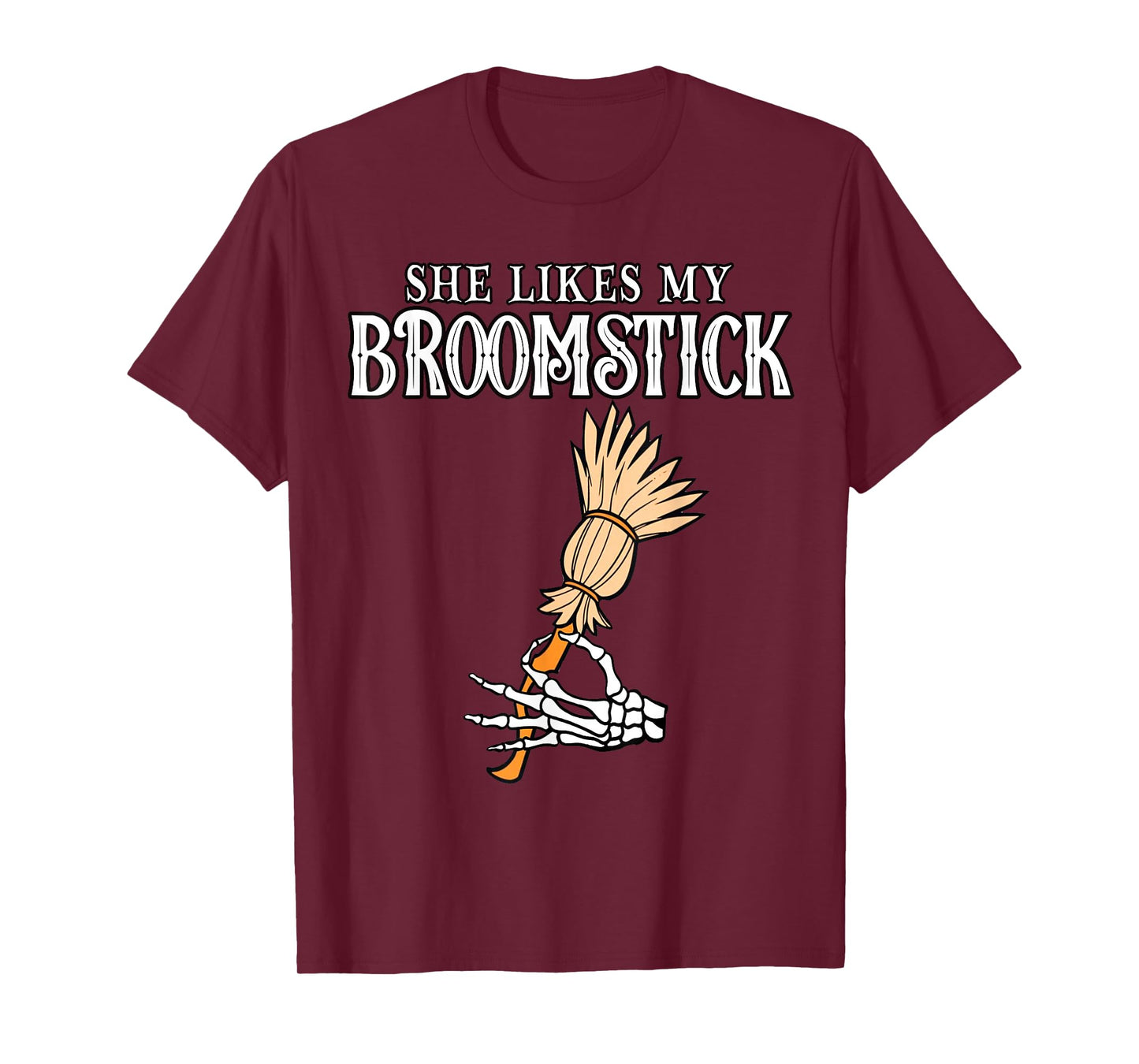 She Likes My Broomstick Couples Pumpkins Skeleton Halloween T-Shirt