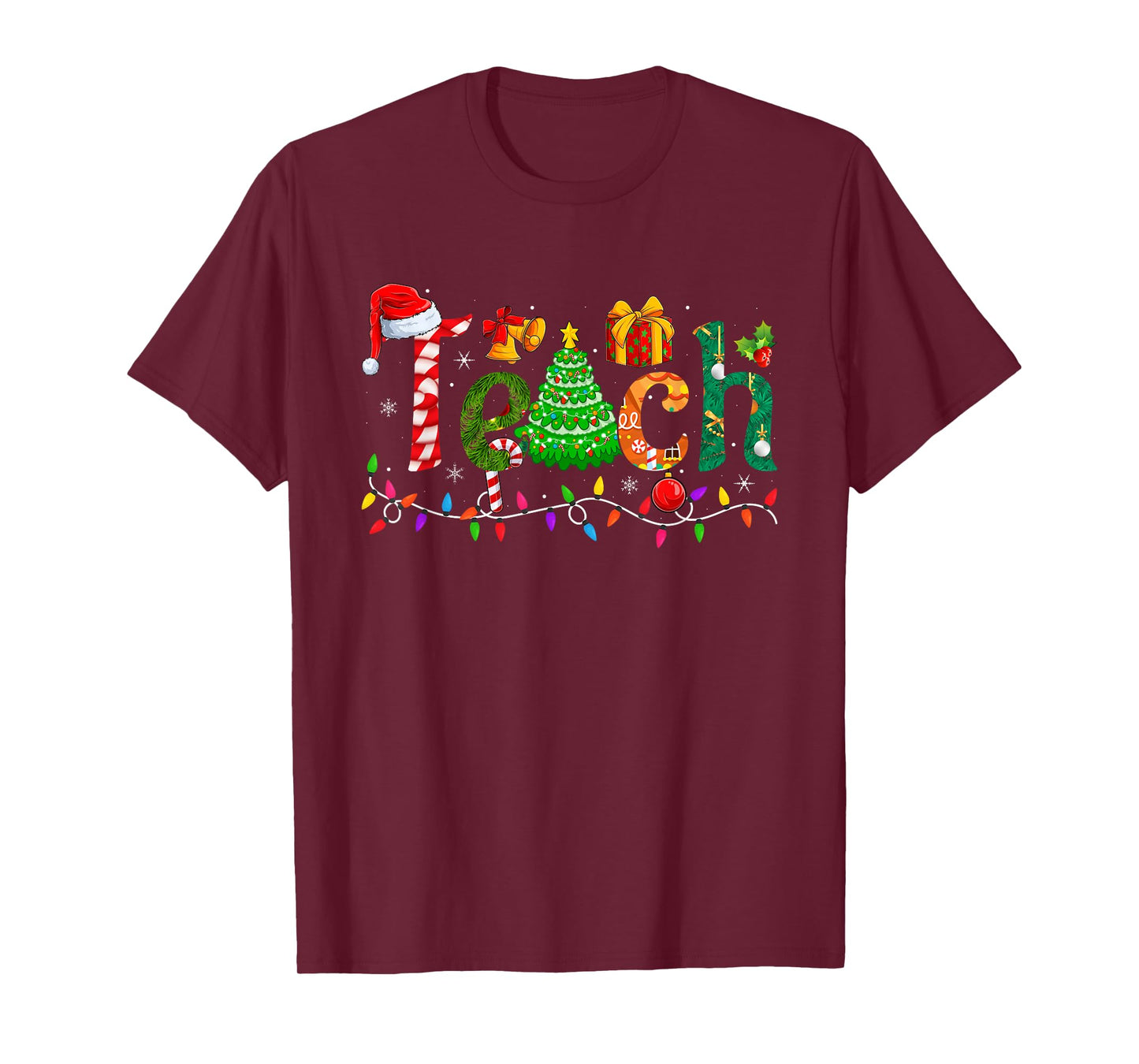 Teach Teacher Christmas Tree Decoration Lights Holiday Xmas T-Shirt