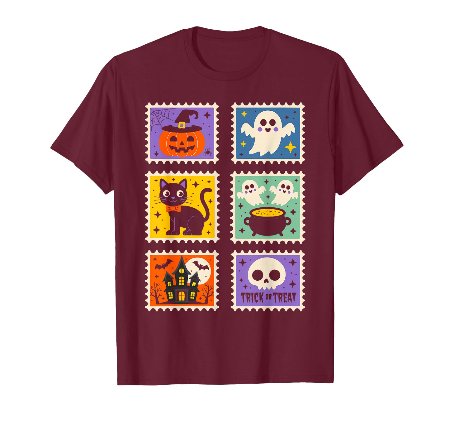 Halloween Stamps Spooky Pumpkin Ghost Cat Witch Skeleton T-Shirt