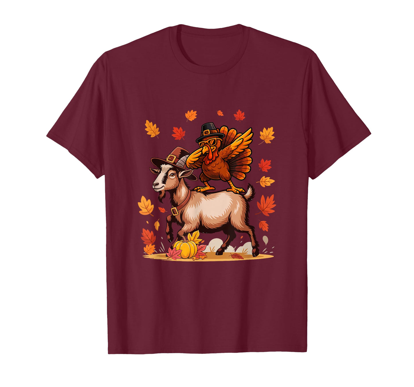 Dabbing Turkey On Goat Thanksgiving Autumn Pilgrim Farmer T-Shirt