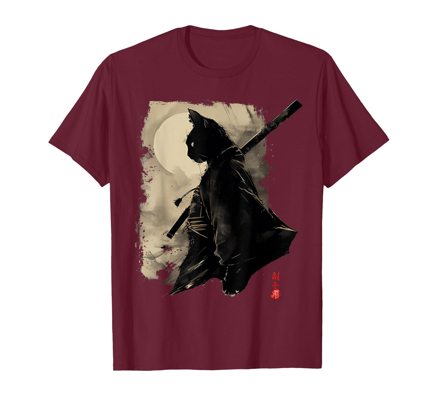 Japanese Samurai Cat Vintage Graphic Cat Art T-Shirt