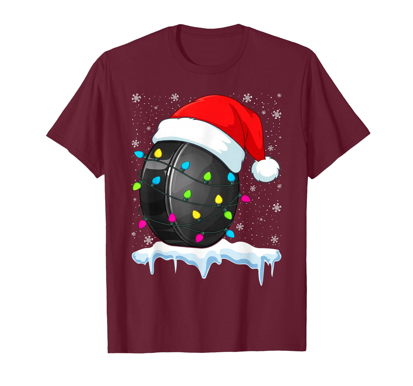 Funny Christmas Santa Hat Hockey Sport Xmas Boys Men T-Shirt