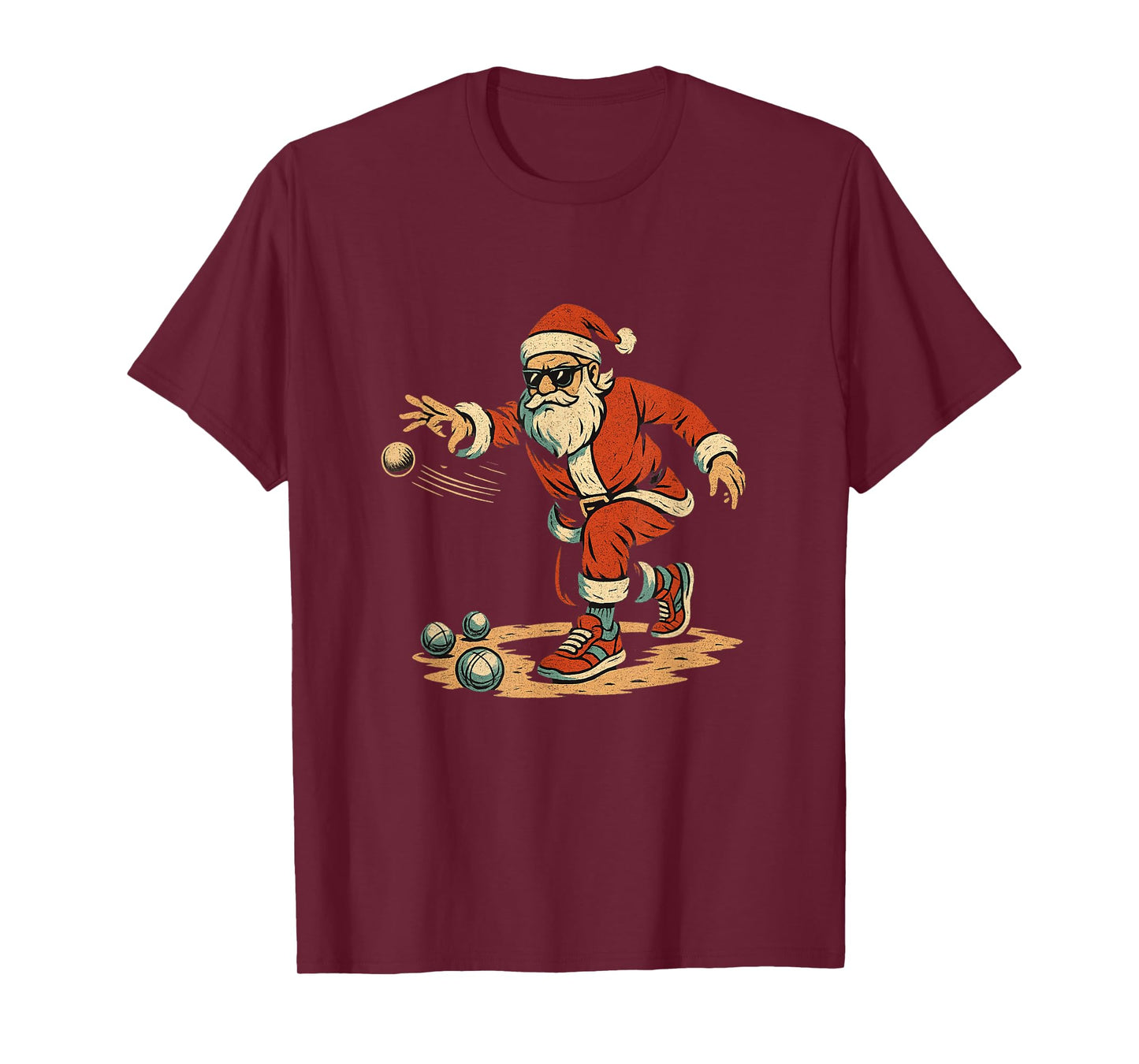 Funny Santa Playing Bocce Ball Xmas Pétanque Boules T-Shirt