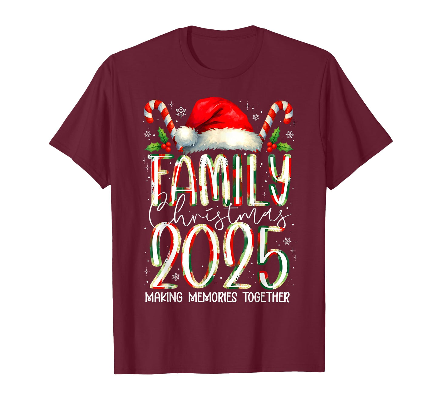 Family Christmas 2025 Santa Hat Candy Cane Pajamas Holiday T-Shirt