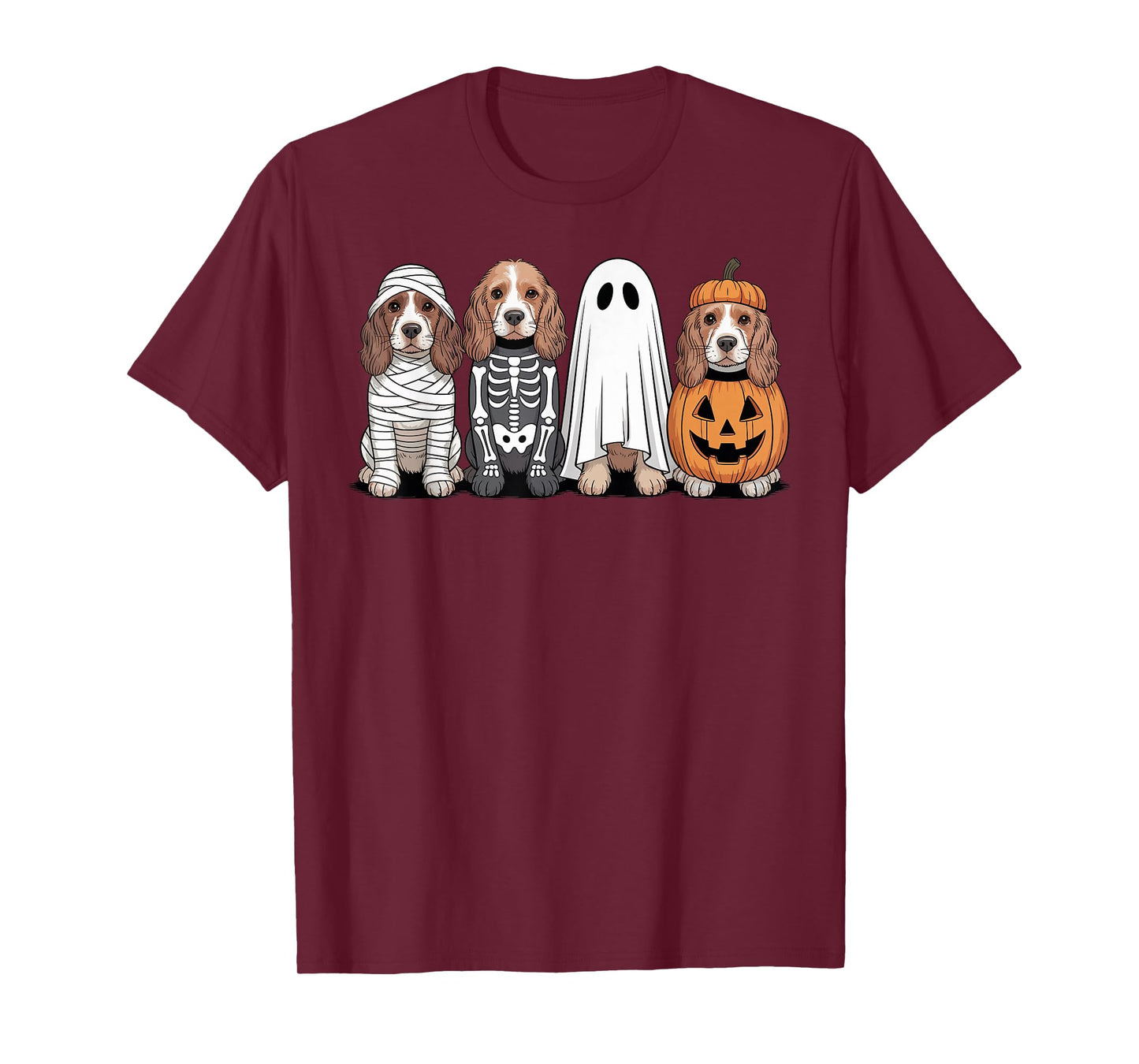 Spooky Ghost Cocker Spaniel Pumpkin Halloween Dog Skeleton T-Shirt
