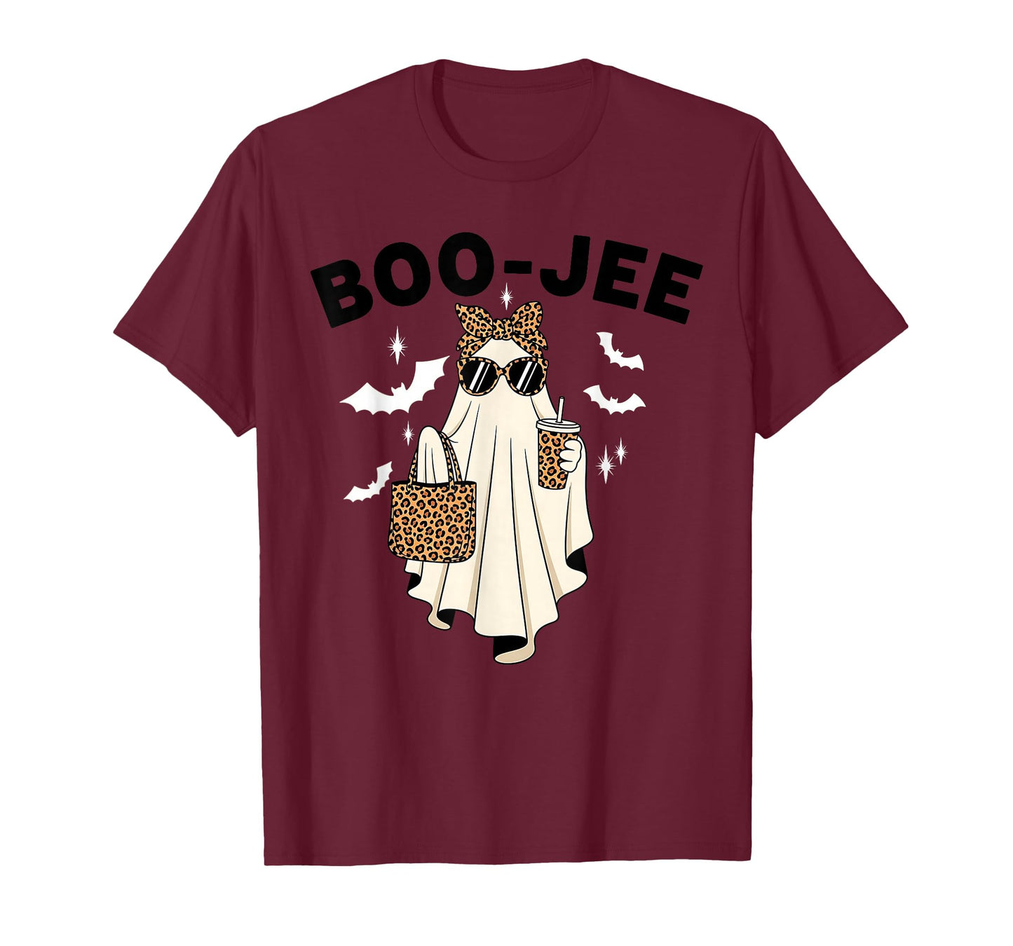 Coquette Leopard Ghost Coffee Boo-JEE Halloween Boujee Ghost T-Shirt