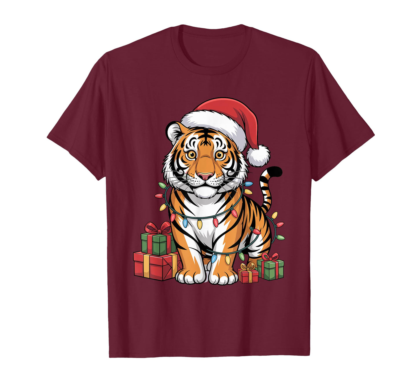 Funny Tiger Santa Hat Animals Lovers Ugly Christmas Pajamas T-Shirt