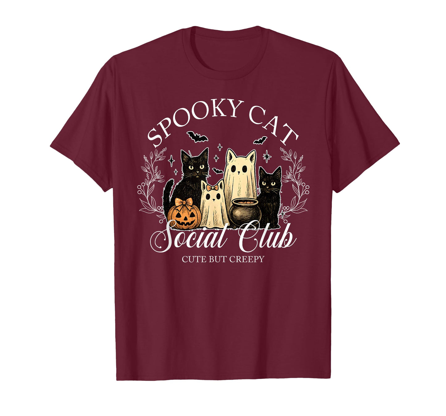 Spooky Cat Social Club Ghost Halloween Gothic Men Women Kids T-Shirt