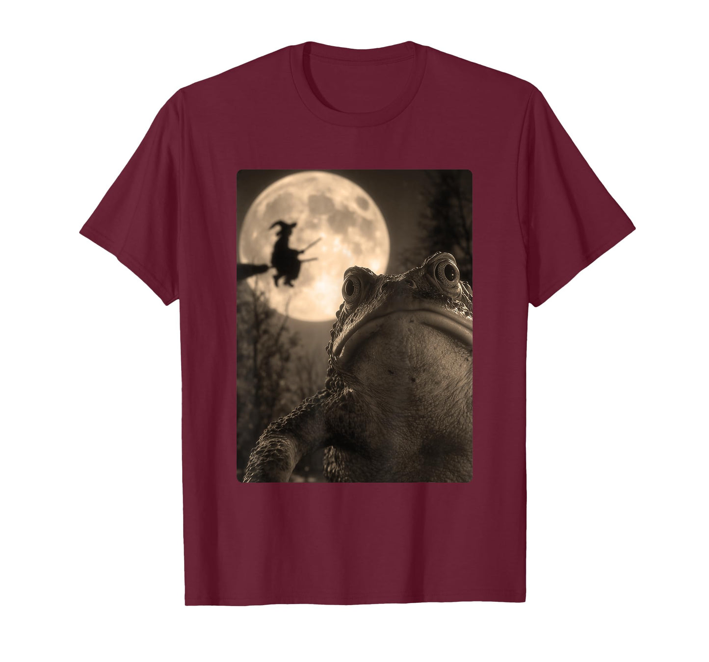 Funny Toad Selfie Full Moon Flying Witch Forest Halloween T-Shirt