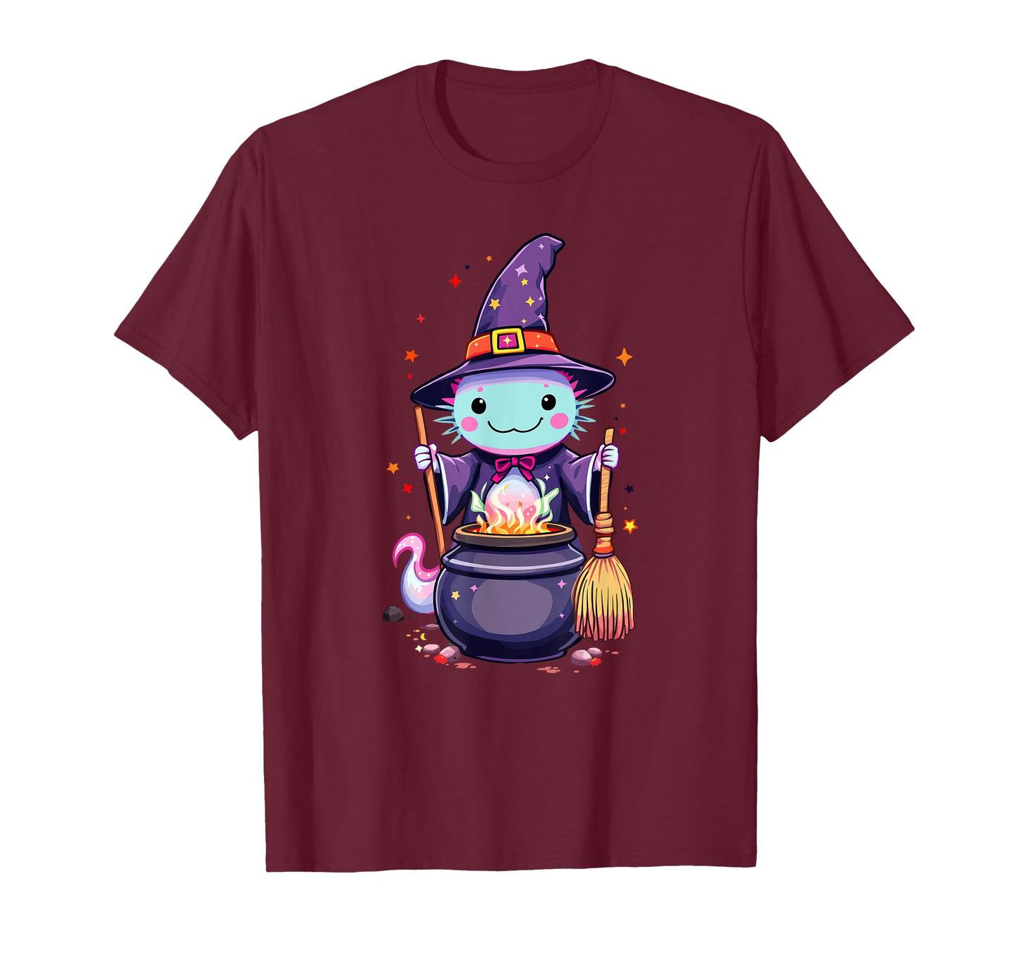 Magical Witch Axolotl | Cute Kawaii Halloween Cauldron Art T-Shirt