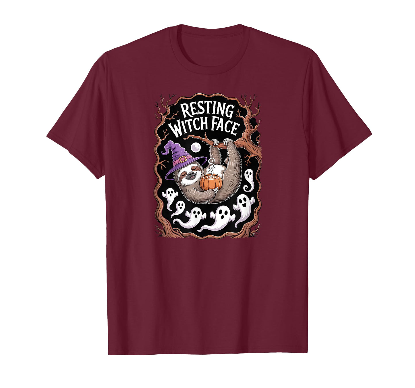 Halloween Sloth Resting Witch Face T-Shirt