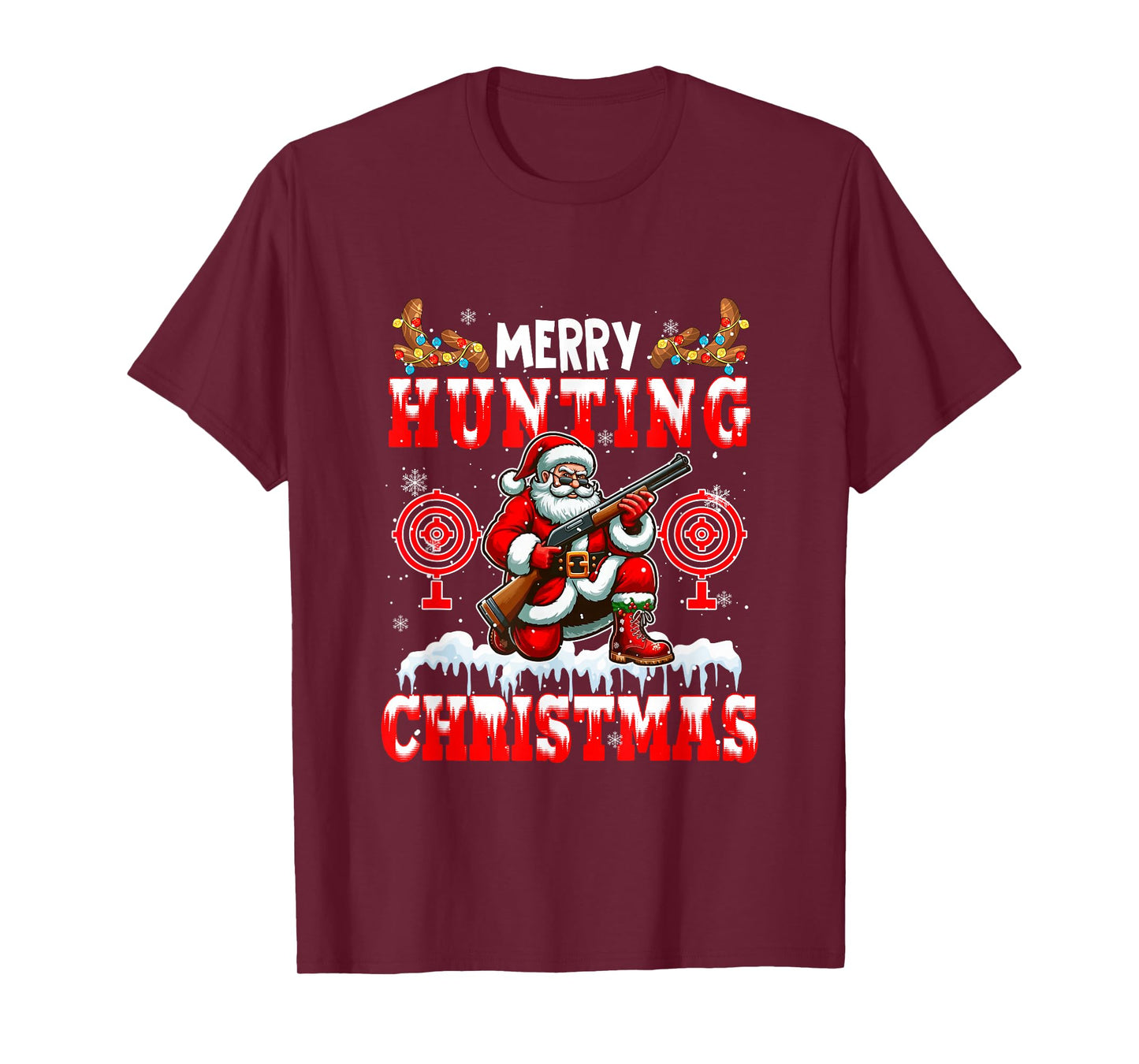 Merry Christmas Hunting Santa Colorful Costume Sport Lover T-Shirt