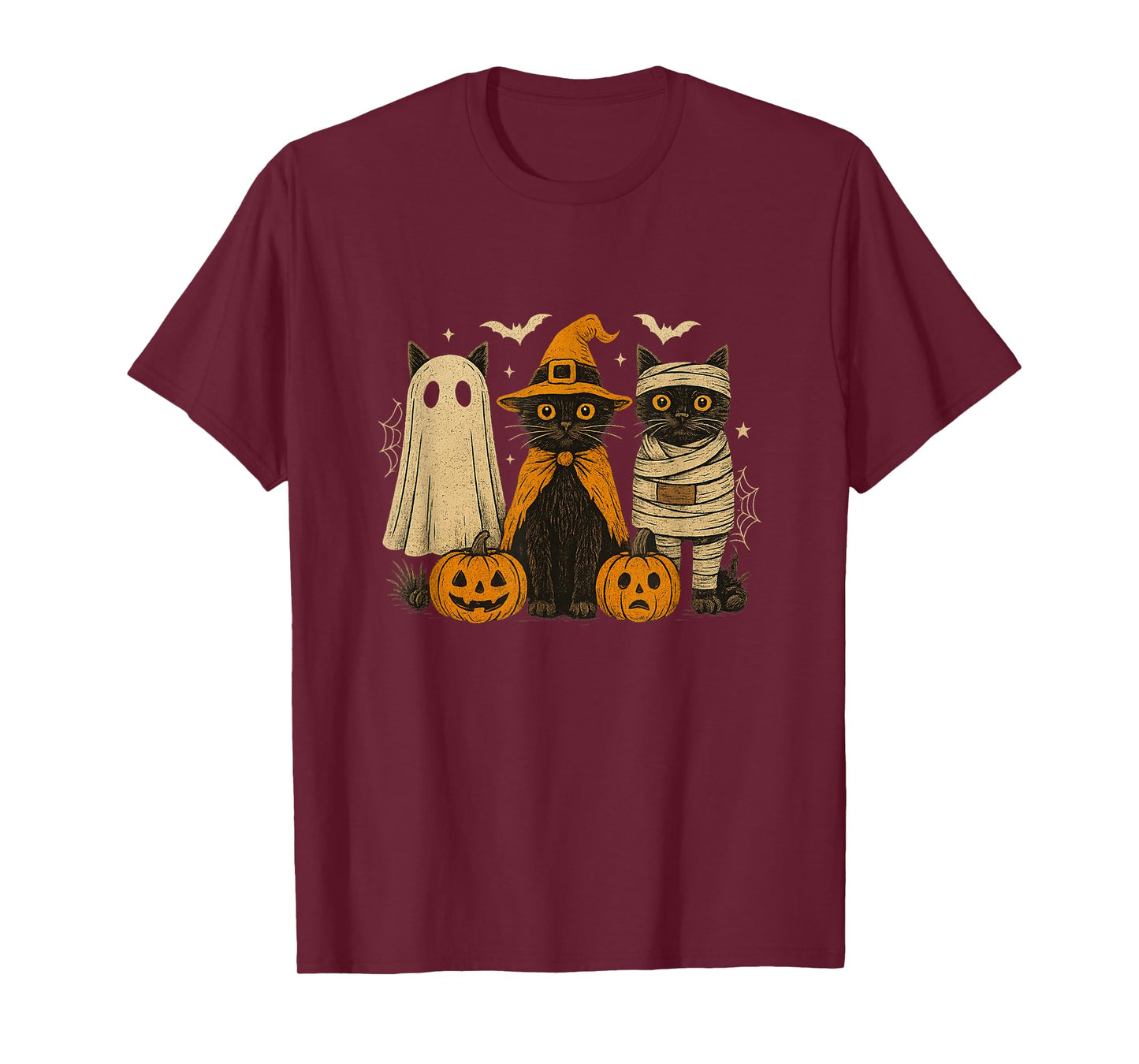 Retro Black Cat Witch Scary Halloween Pumpkin Women Men Kids T-Shirt