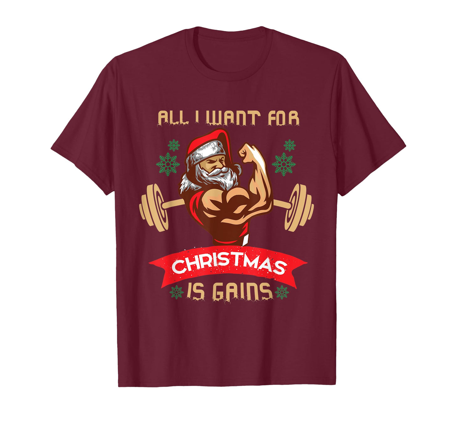 All I Want For Christmas Is Gains Gym Workout Santa Print T-Shirt