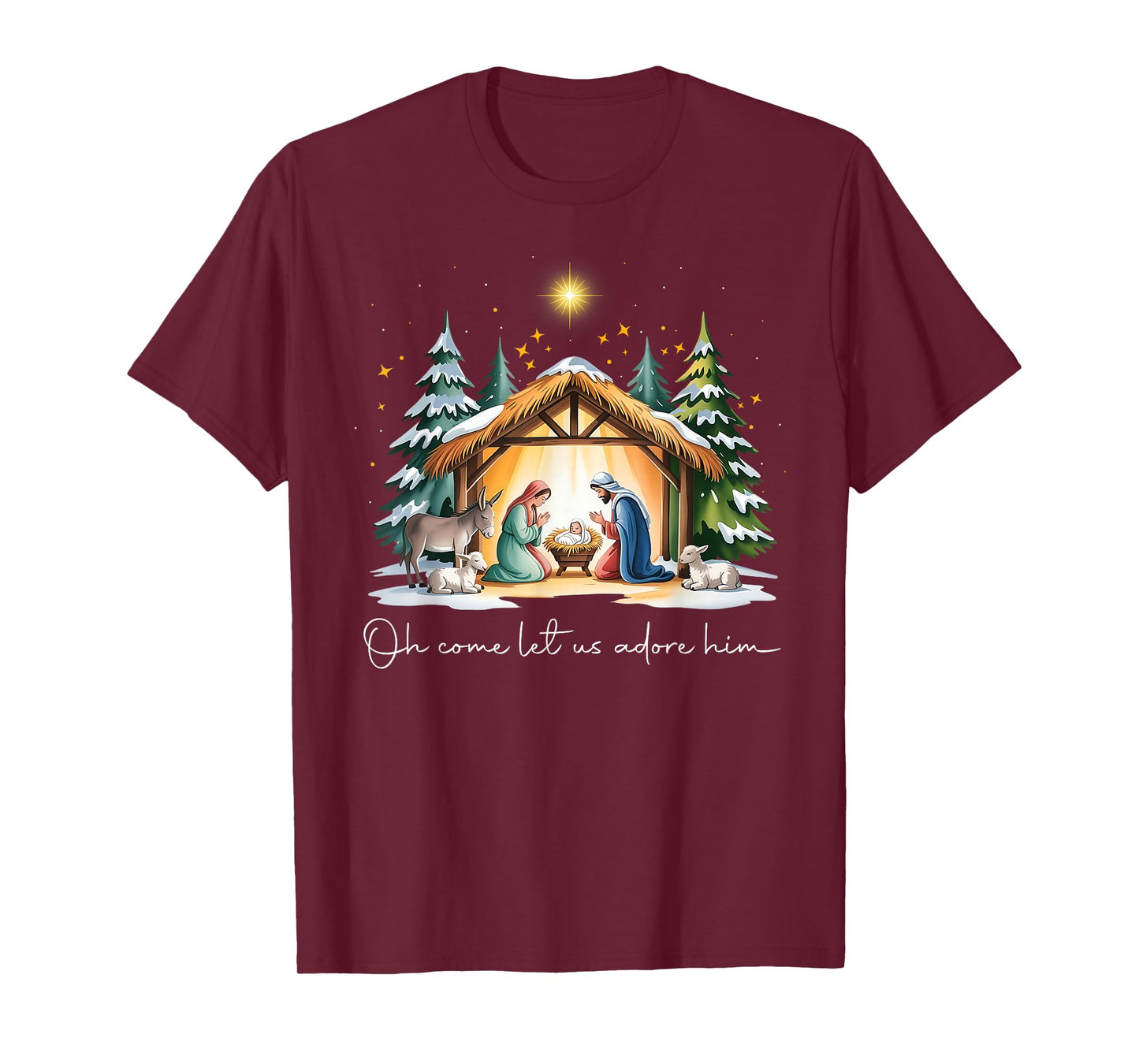 Funny Christian Christmas Jesus Oh Come Let Us Adore Him T-Shirt