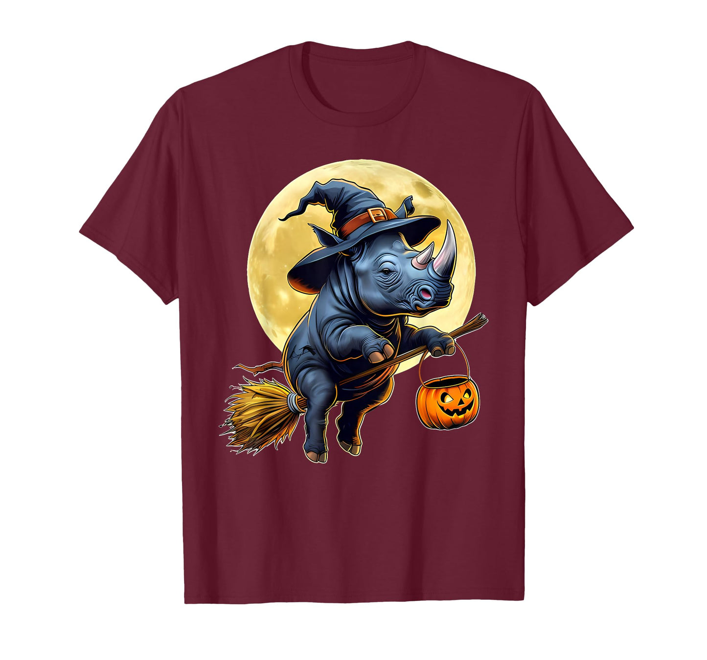 Funny Rhino Witch Hat Pumpkin Halloween Costume T-Shirt