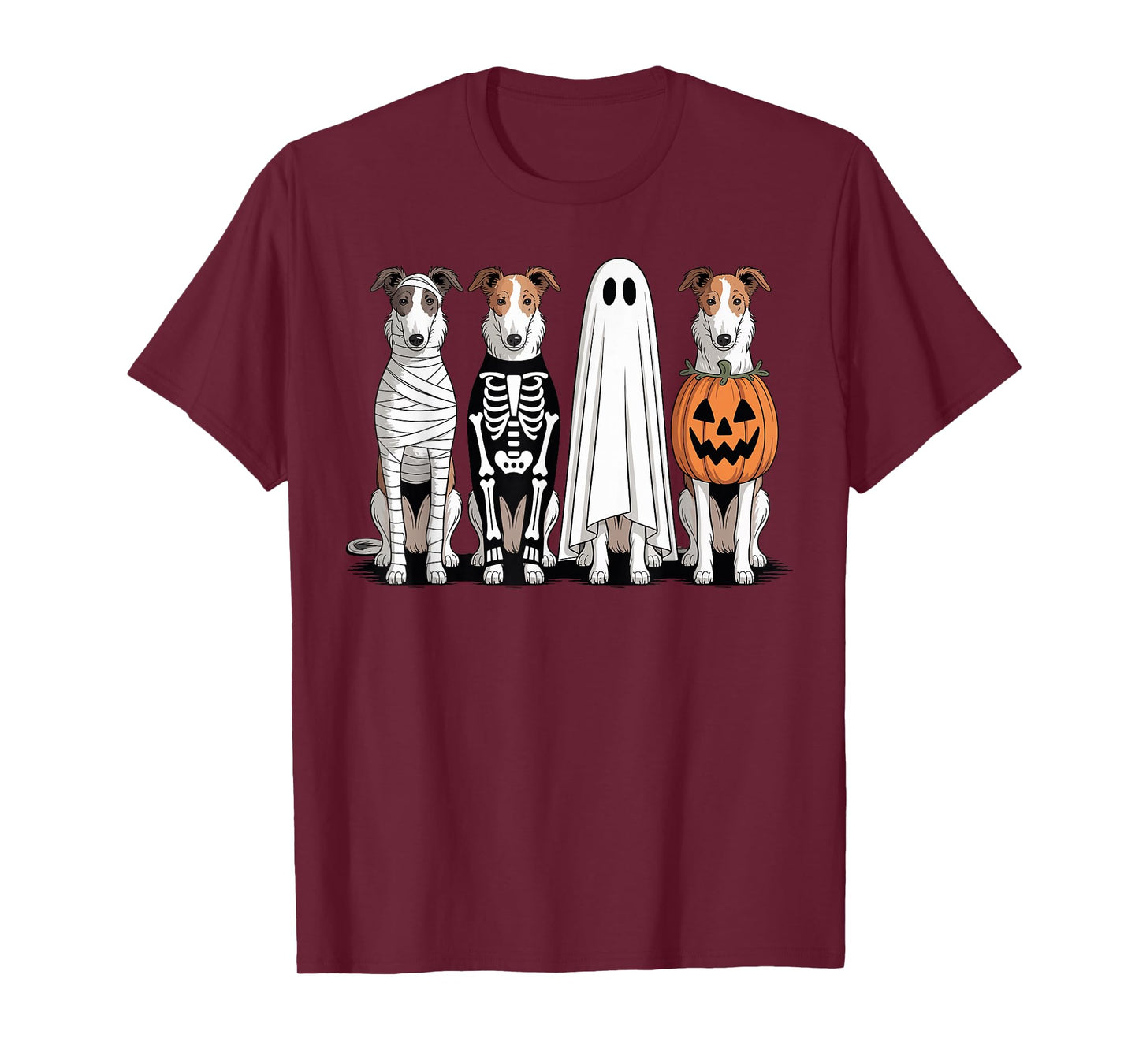 Spooky Ghost Borzoi Pumpkin Halloween Dog Skeleton T-Shirt