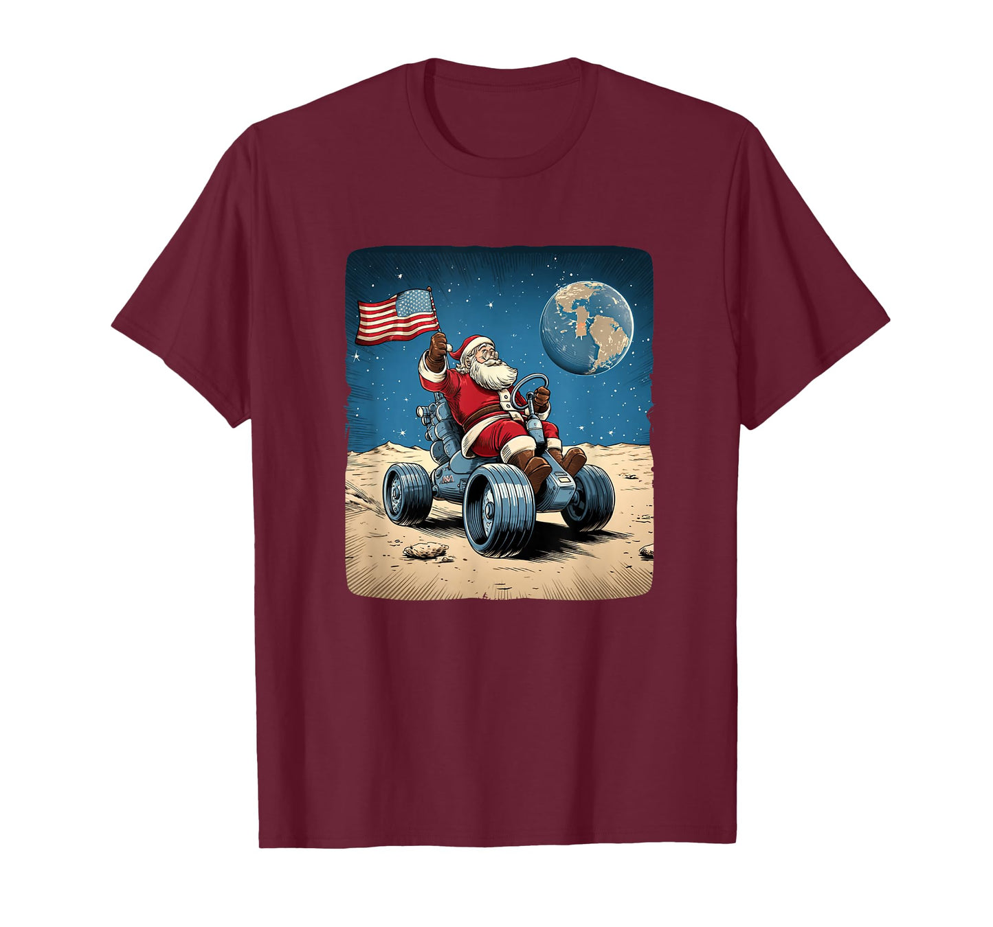 Cool Space Xmas Costume for Santa Moon Vehicle Lovers T-Shirt