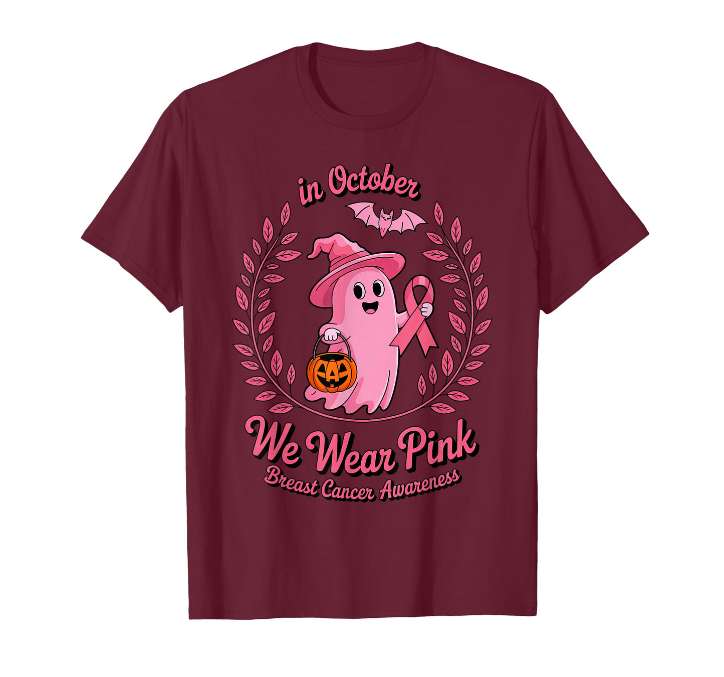 Halloween Ghost Witch October Breast Cancer Awareness Womens T-Shirt