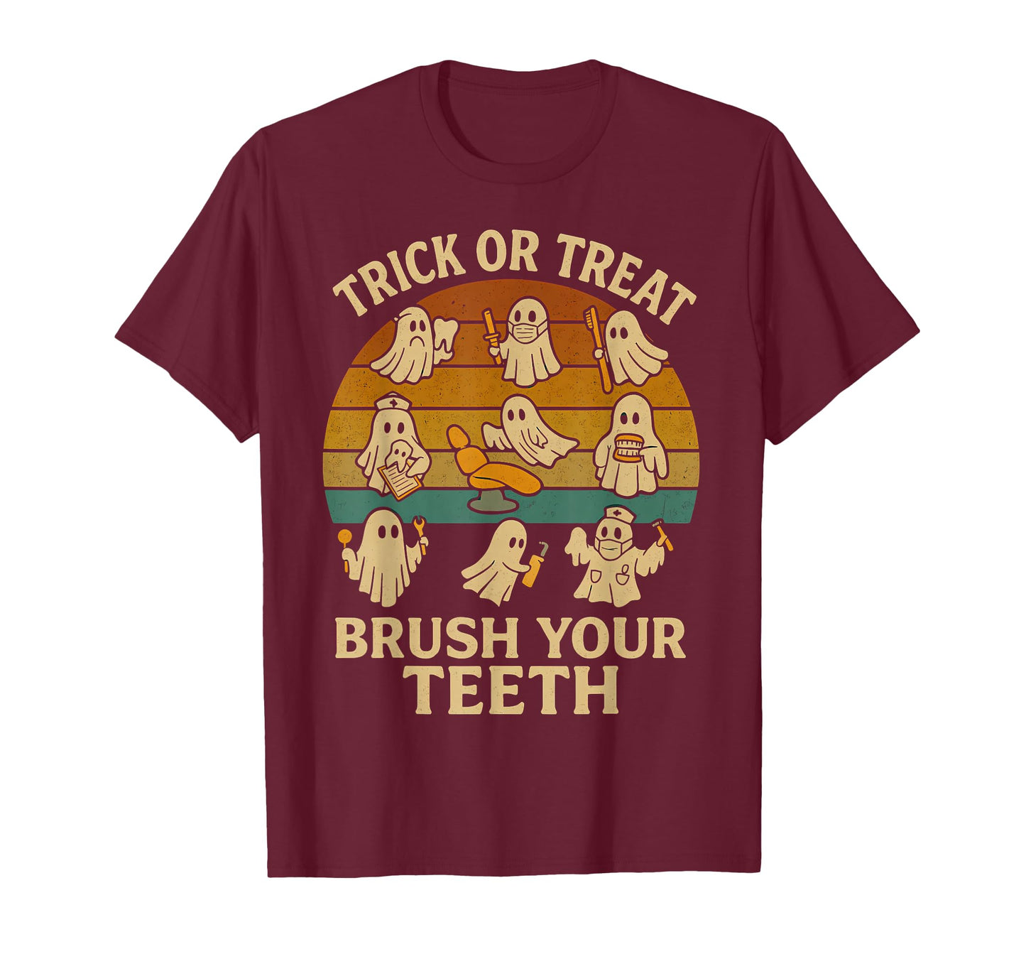 Trick Or Treat Brush Your Teeth Ghost Cute Halloween Dentist T-Shirt