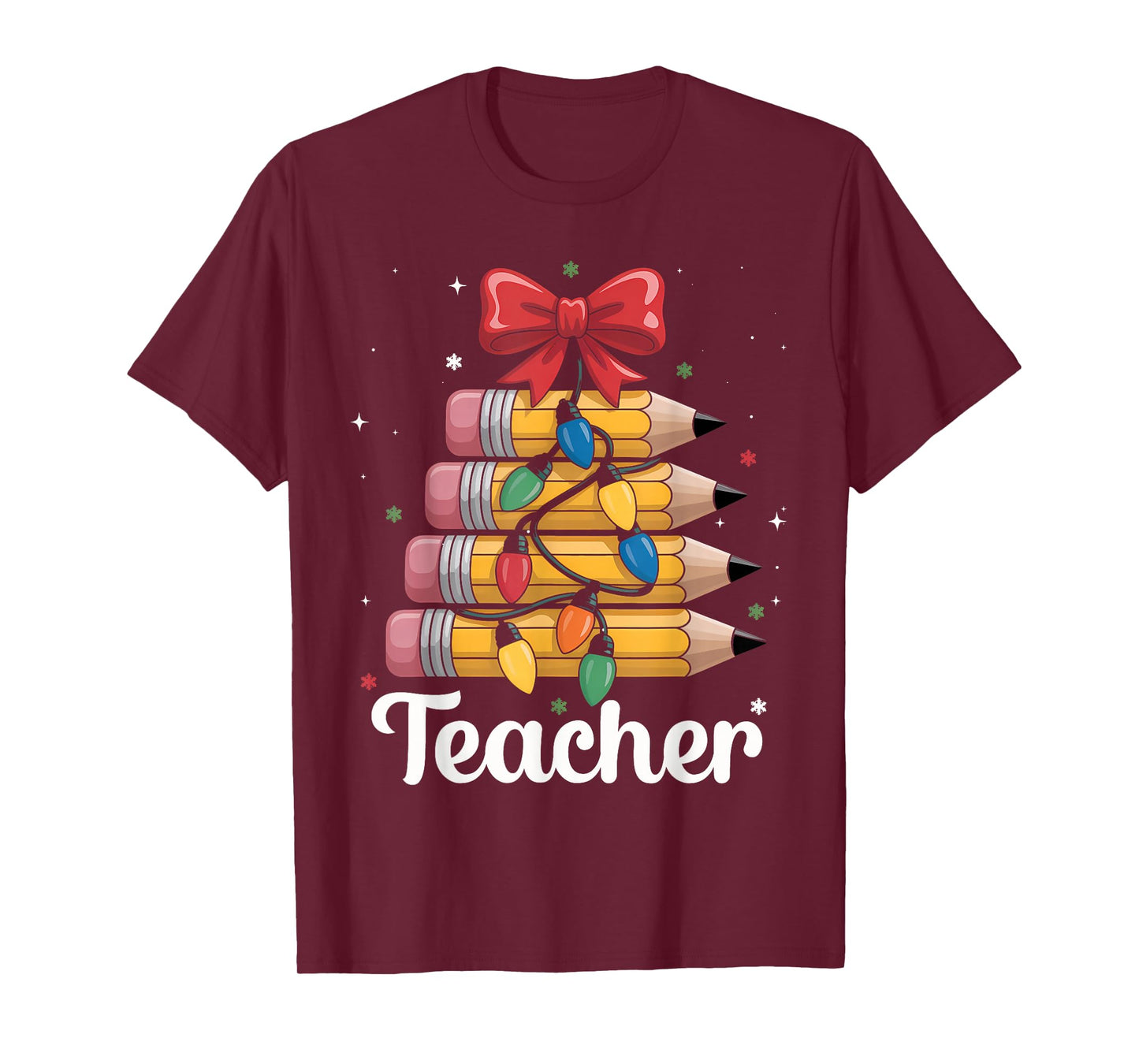 Christmas Coquette Bow Teacher Pencil Book Apple Women Men T-Shirt