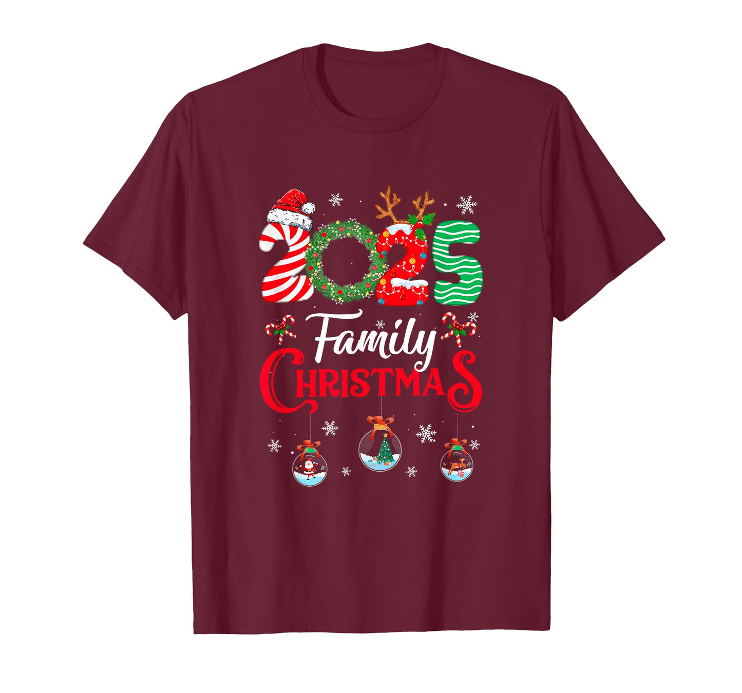 Family Christmas 2025 Merry Xmas Ball Light Garden Reindeer T-Shirt