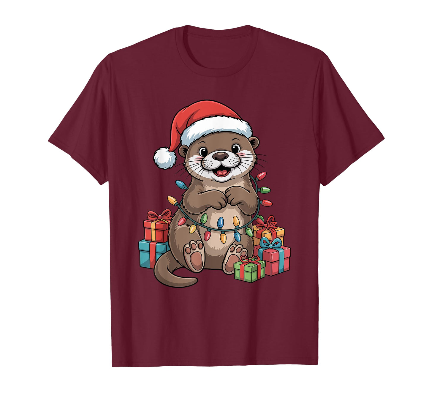 Funny Otter Santa Hat Animals Lovers Ugly Christmas Pajamas T-Shirt