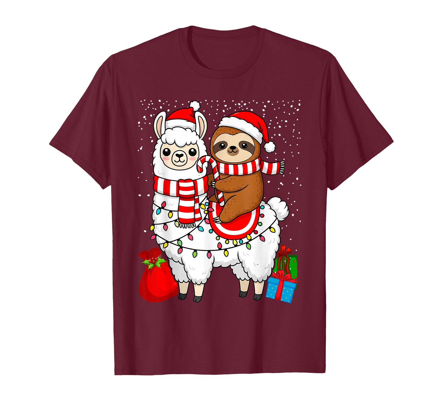 Santa Sloth Riding Llama Christmas Animal Lover Alpaca Xmas T-Shirt