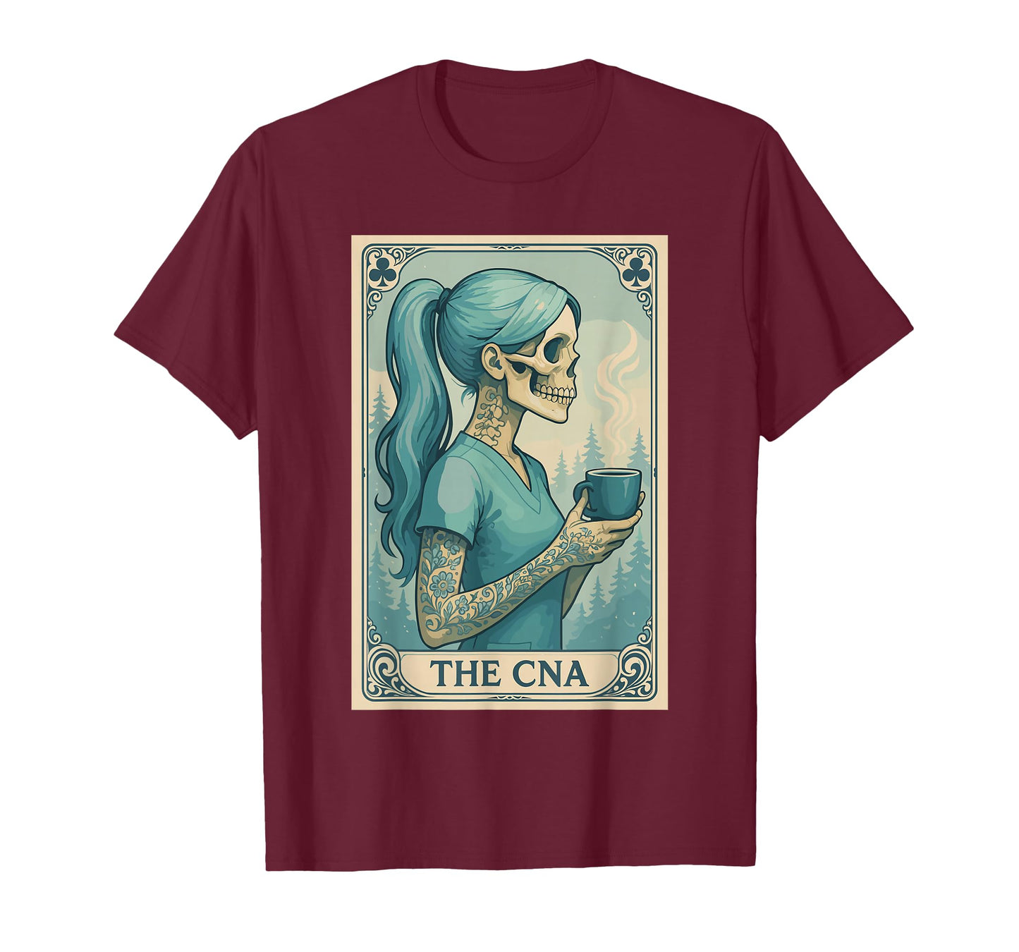 Halloween CNA Shirt, Skeleton Nurse Coffee Tarot Card T-Shirt
