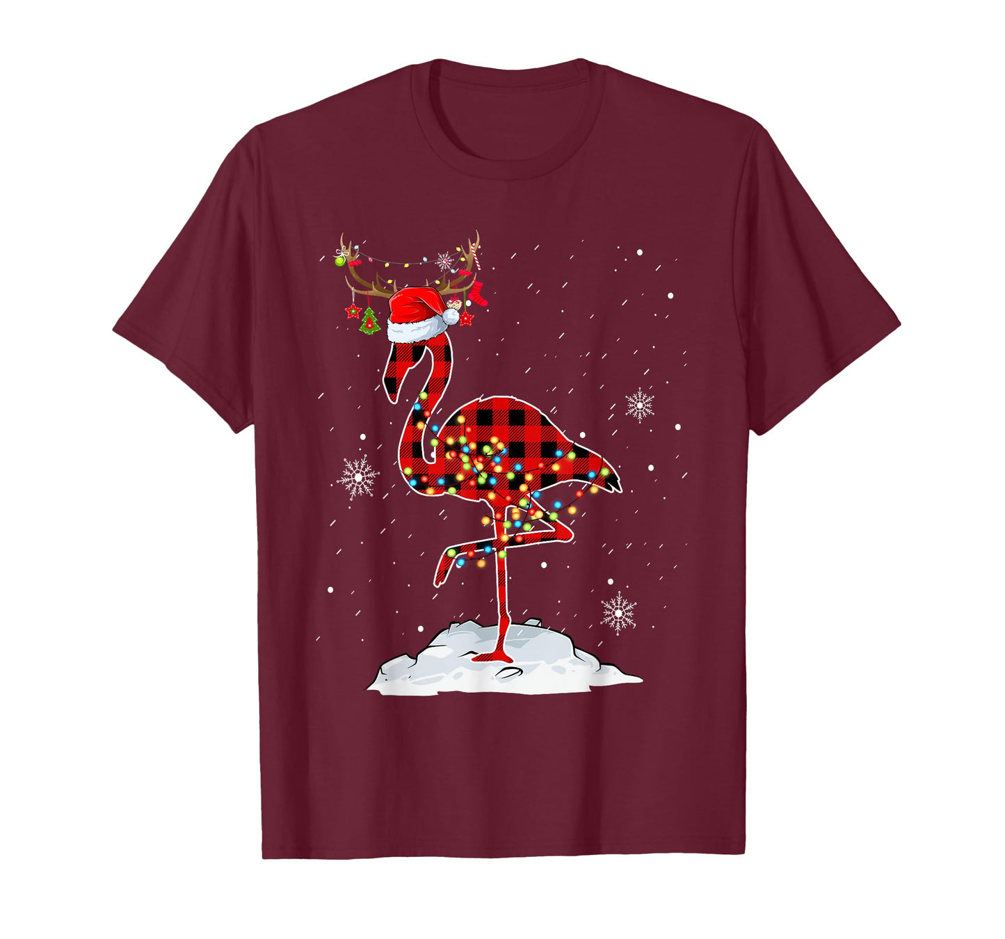 Christmas Buffalo Plaid Red Flamingo Santa Hat Xmas Holiday T-Shirt