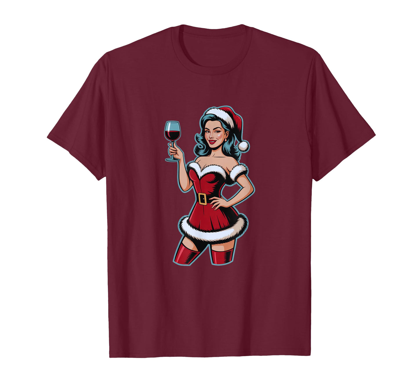 Christmas Wine Santa Girl Holiday Party Funny Vintage T-Shirt