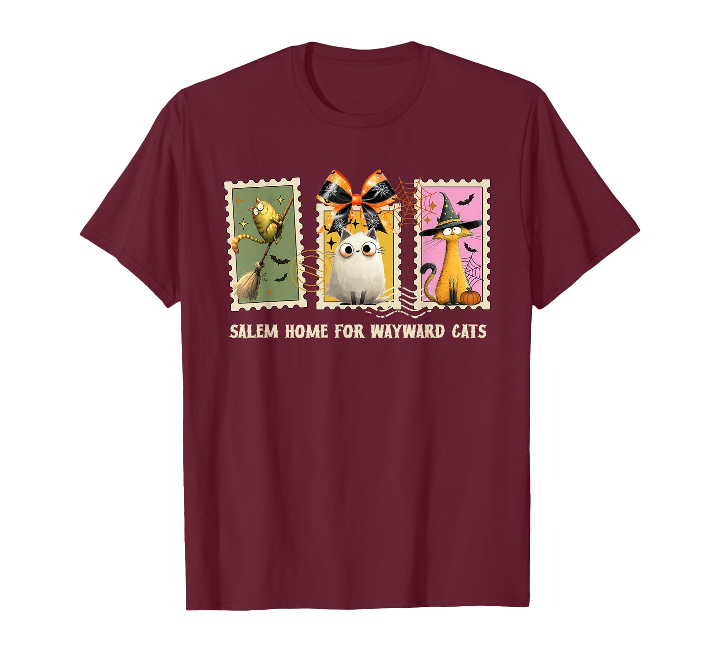 Funny Witch Cats Kittens Halloween Postage Stamps Cat Mom T-Shirt