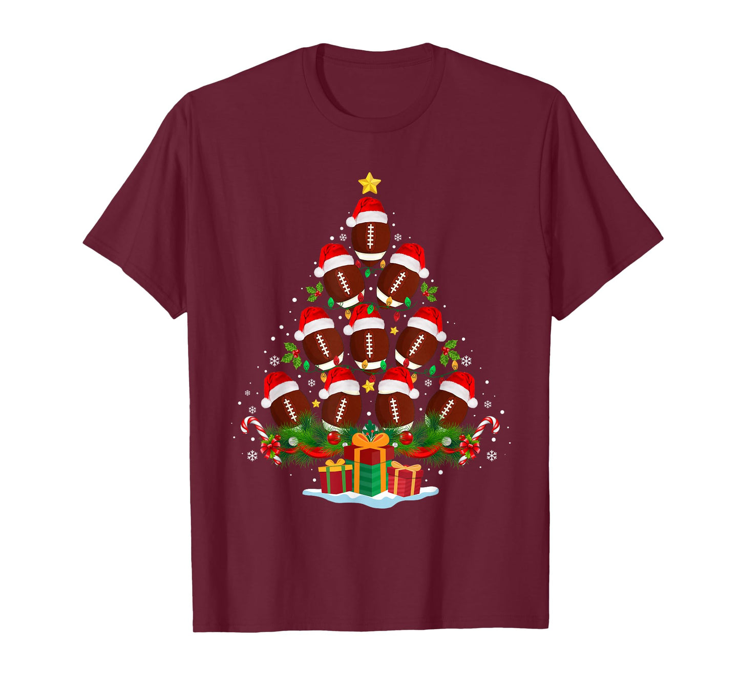 Football Christmas Tree Lights Funny Xmas Men Boys Kids T-Shirt
