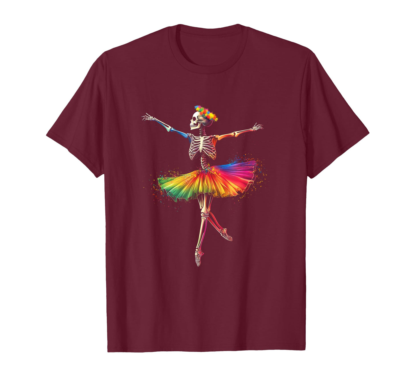 Halloween Skeleton Dancing Rainbow Ballerina Girls Women T-Shirt