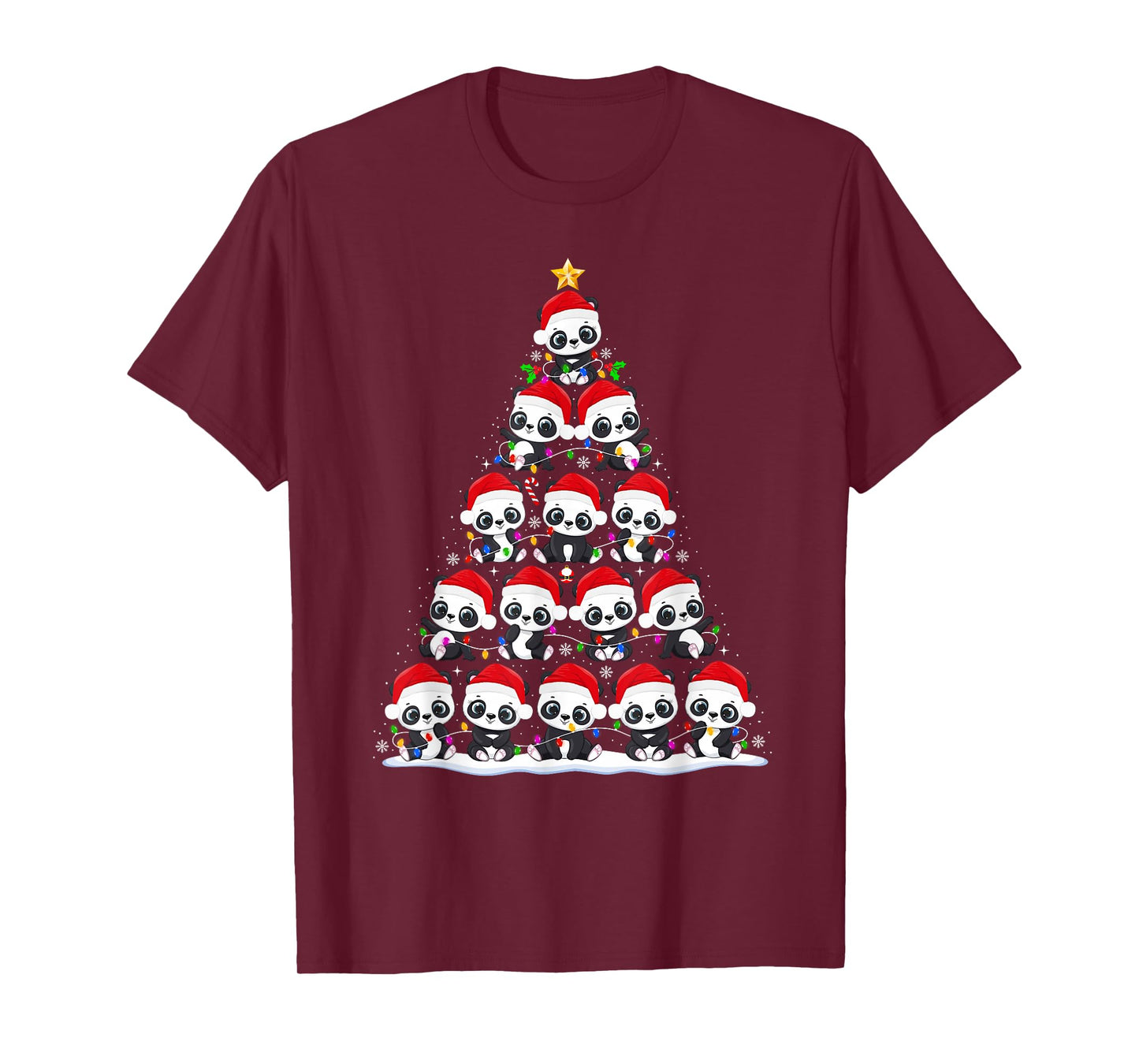Panda Christmas Tree Lights Funny Xmas Santa Hat Panda Lover T-Shirt
