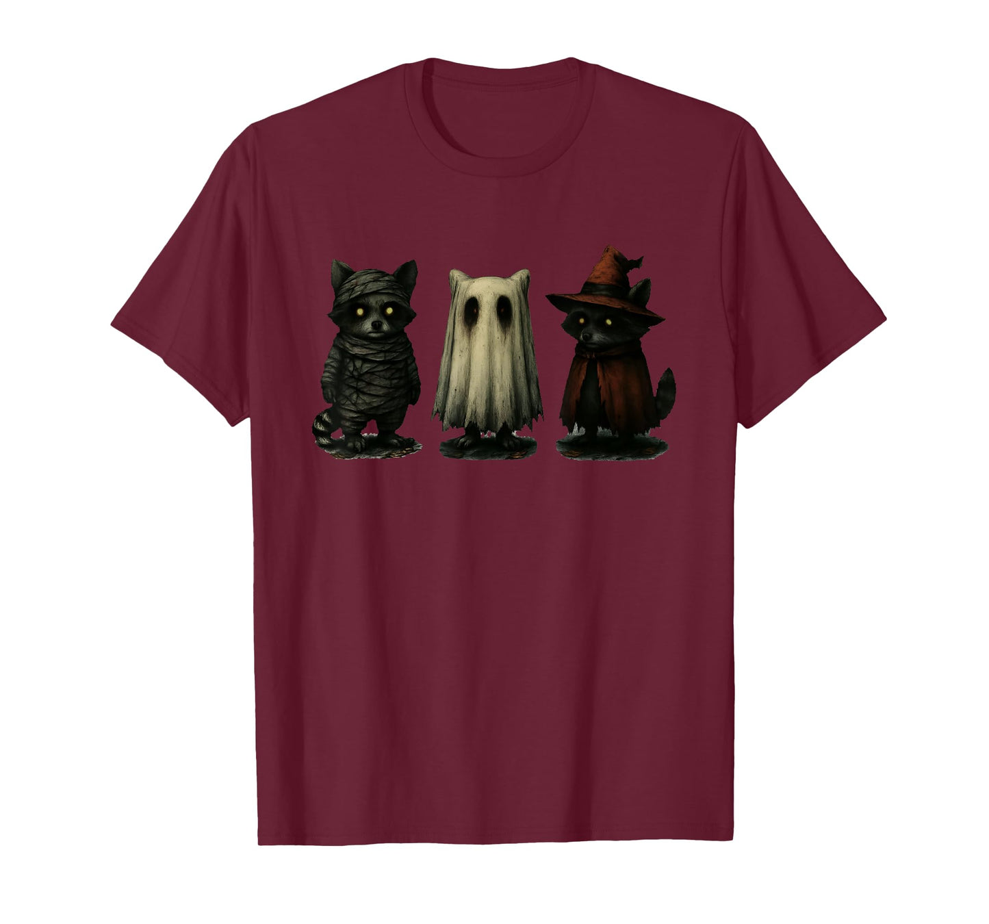 Spooky and Feral Funny Witch Ghost Raccoon Halloween Costume T-Shirt
