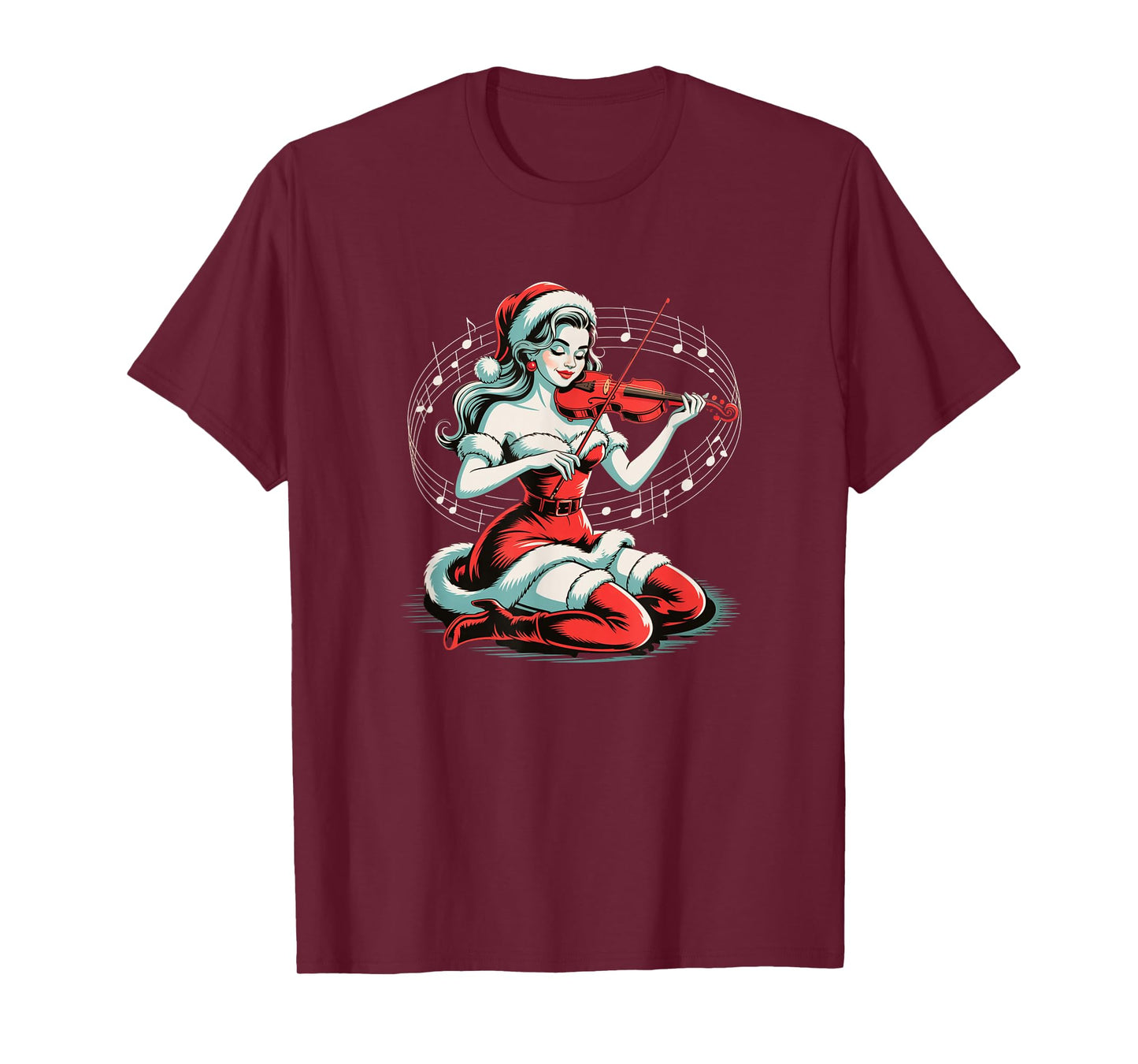 Christmas Violin Santa Girl Funny Music Retro Holiday Music T-Shirt