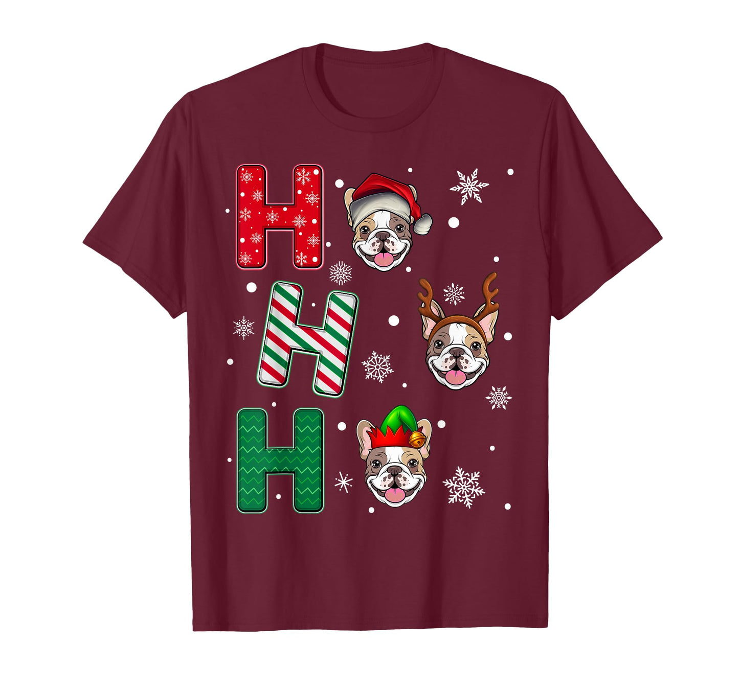 Ho Ho French Bulldog Dog Matching Christmas Santa Elf Xmas T-Shirt