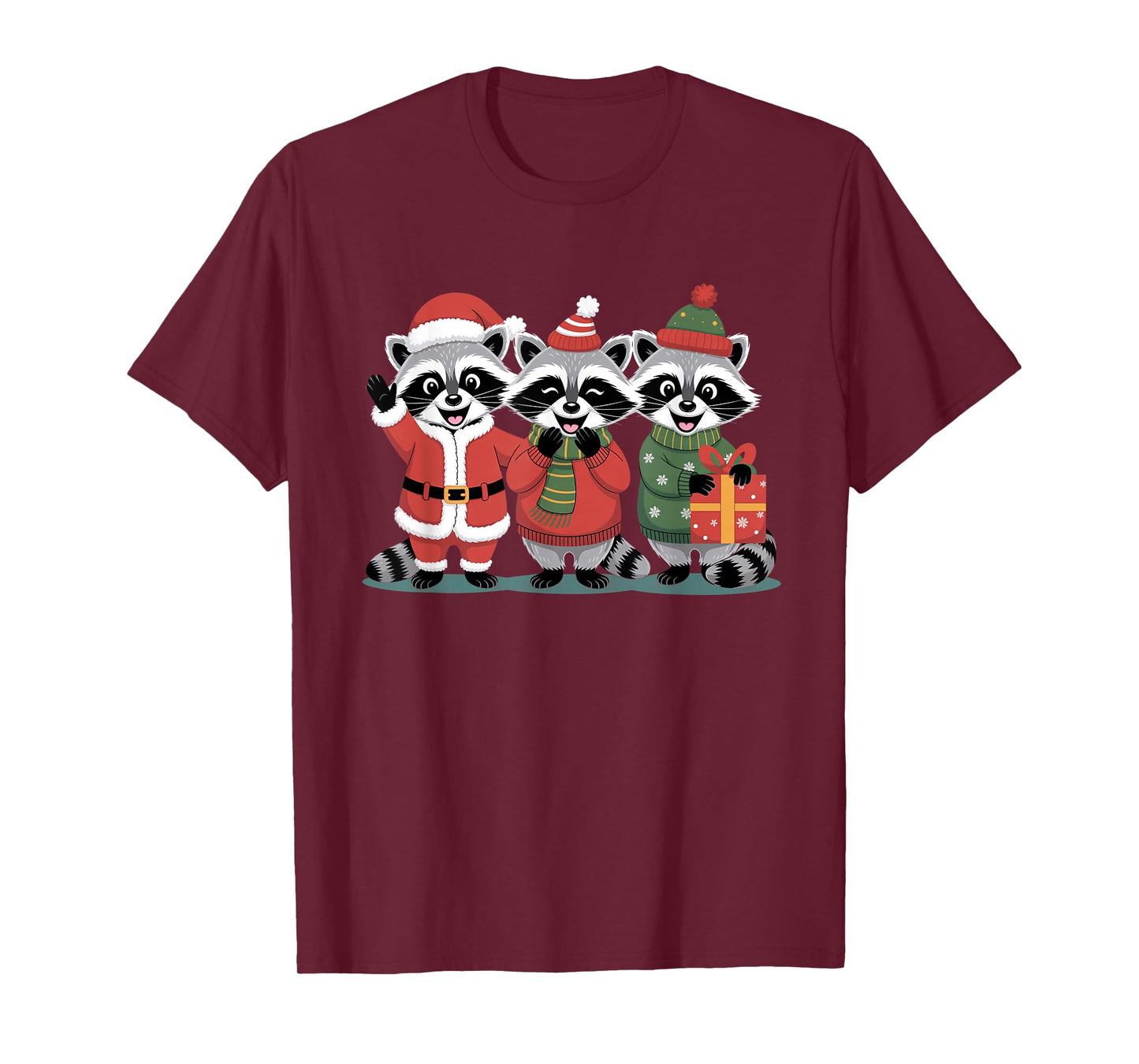Cute Raccoon Christmas Funny Holiday Santa Claus Animal Gift T-Shirt