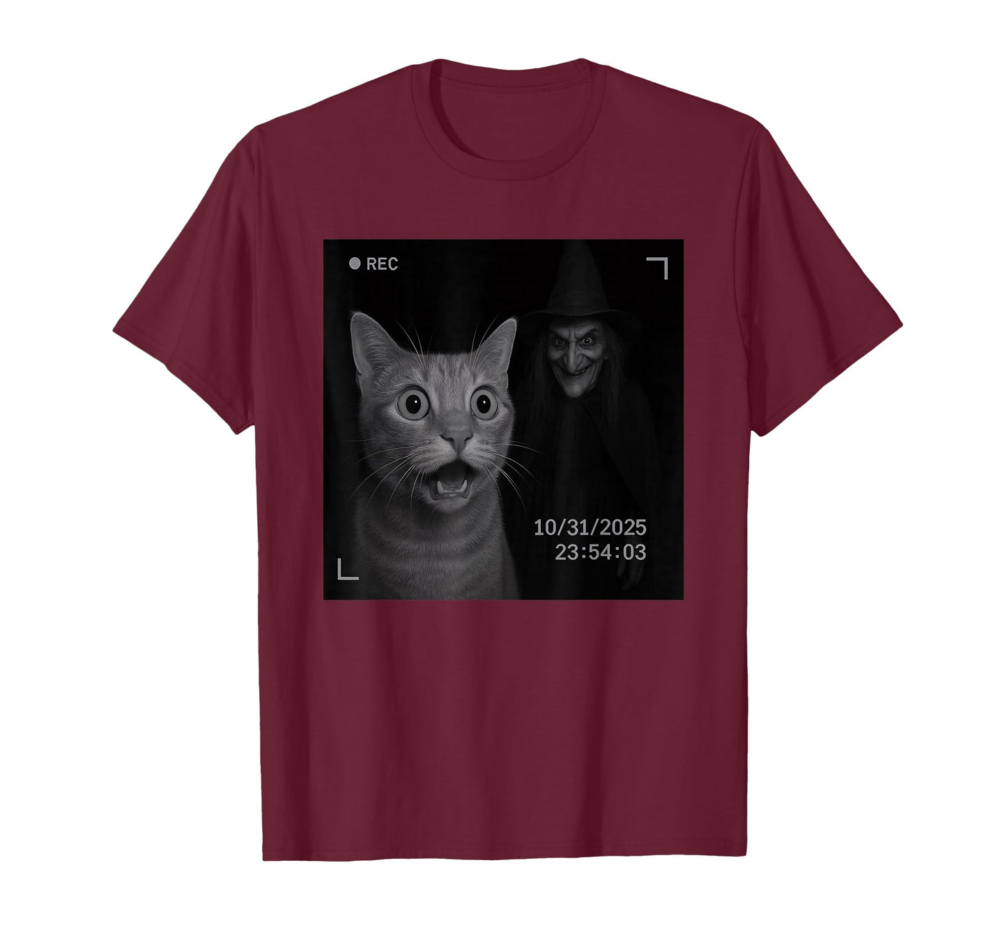 Funny Cat On Security Camera with Witch Halloween T-Shirt