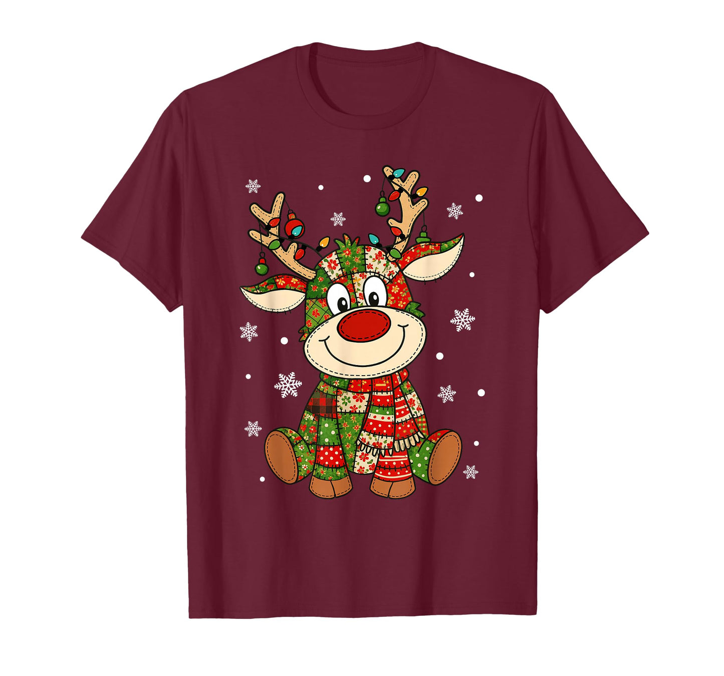 Merry Christmas Lighting Reindeer Patchwork Matching Family T-Shirt