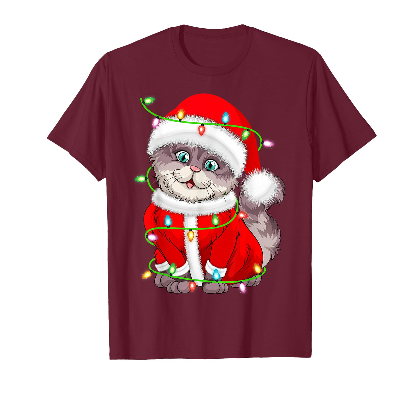 Cat Christmas Lights Santa Costume Cute Animal Xmas T-Shirt