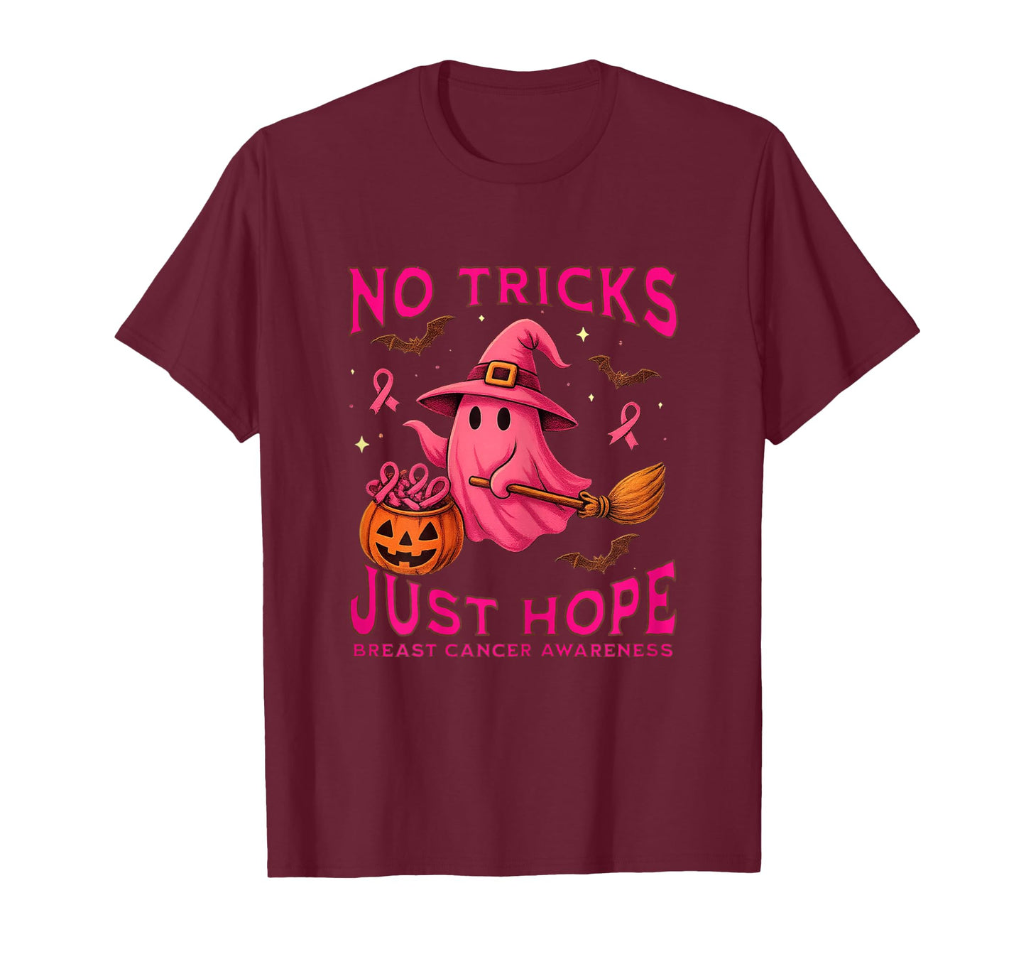 No Tricks Just Hope Breast Cancer Awareness Halloween Pink T-Shirt