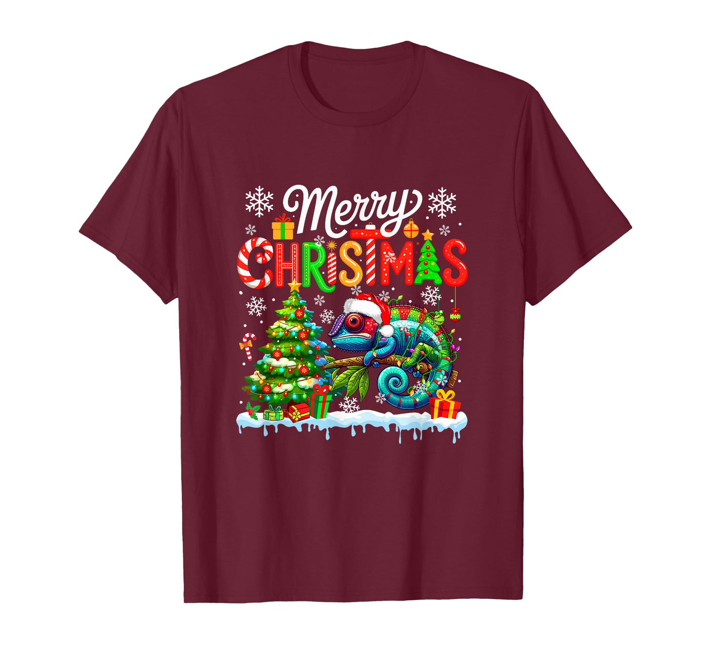 Merry Christmas Santa Chameleon Colorful Costume Kids T-Shirt