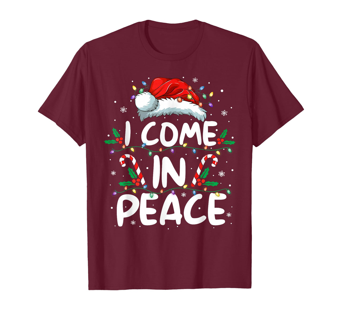 Peace I Come in Peace Christmas Lights Santa Pajamas Couples T-Shirt