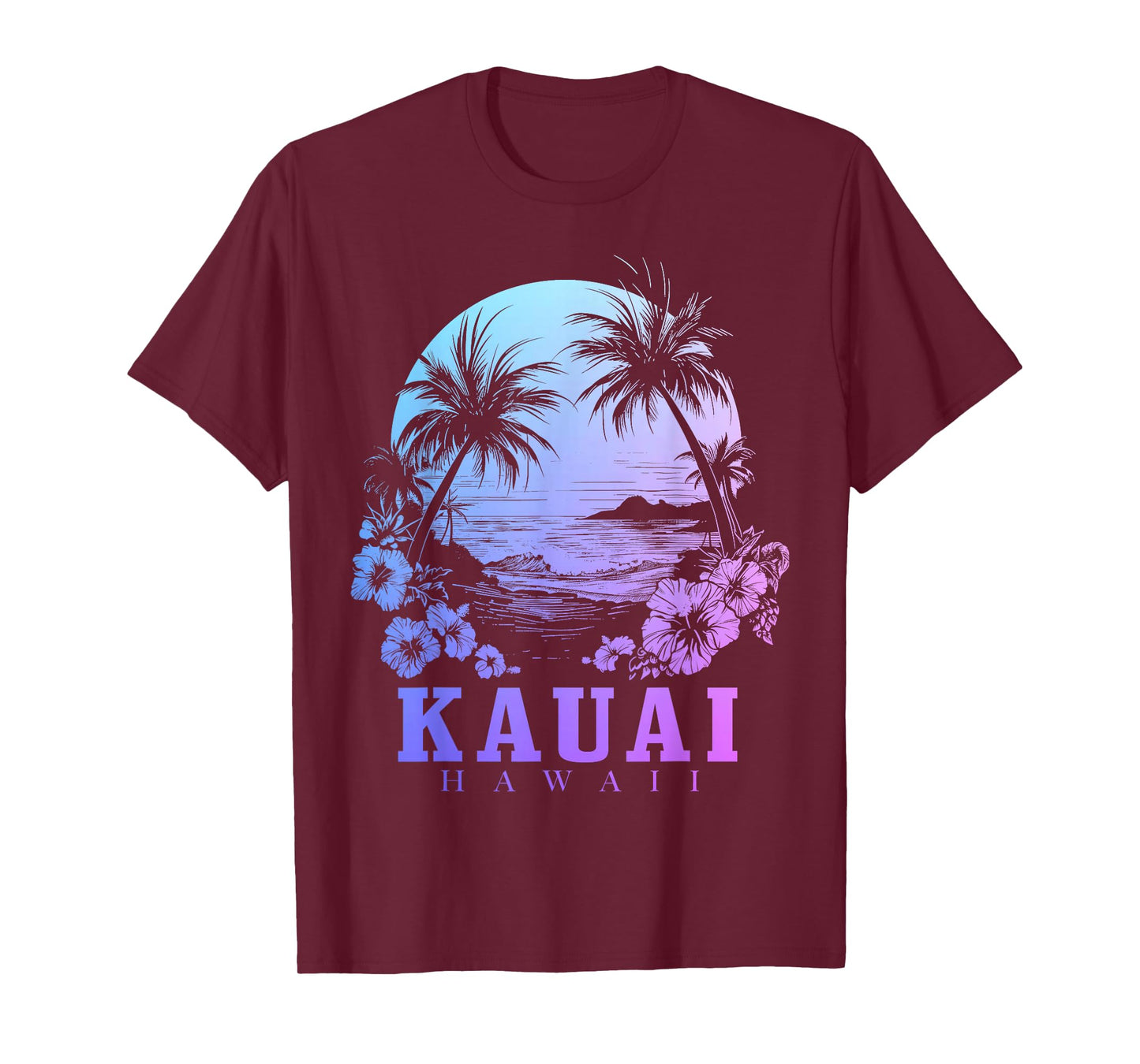 Kauai Hawaii Hawaiian Hibiscus Flowers Surfer Souvenir T-Shirt